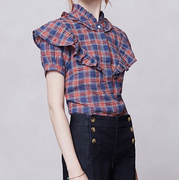 Anthropologie Tops - NWOT Ana Seff Anthropologie Ruffle Plaid Top - S